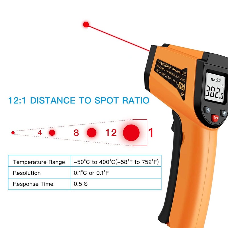 PPOGOO Kitchen Infrared Thermometer, -50°C to 400°C(-58°F to 752°F) Digital Laser Infrared Thermometer Gun - Image 4