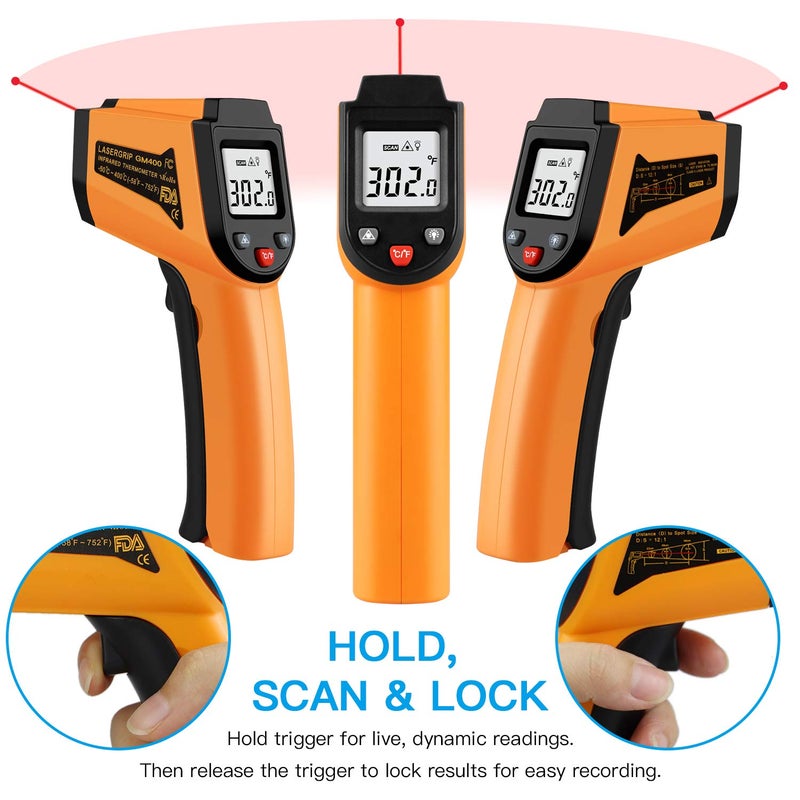 PPOGOO Kitchen Infrared Thermometer, -50°C to 400°C(-58°F to 752°F) Digital Laser Infrared Thermometer Gun - Image 3