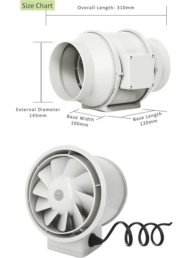 NOVEX NV‑IC6 Inline Duct Fan 150mm – 2100 Cubic Meters Per Hour, Low Noise 56 dB, 2‑Speed Switch Control, 7‑Blade Mixed‑Flow Design - Image 3