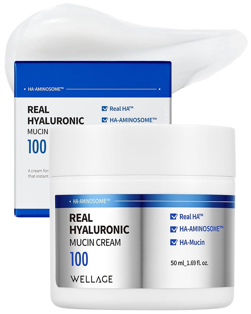 wellage Real Hyaluronic Mucin Cream - Korean Daily Face Gel Moisturizer - Ultimate Hydration and Elasticity with Pure Hyaluronic Acid and Snail Mucin - For All Skin Types, 1.69oz.