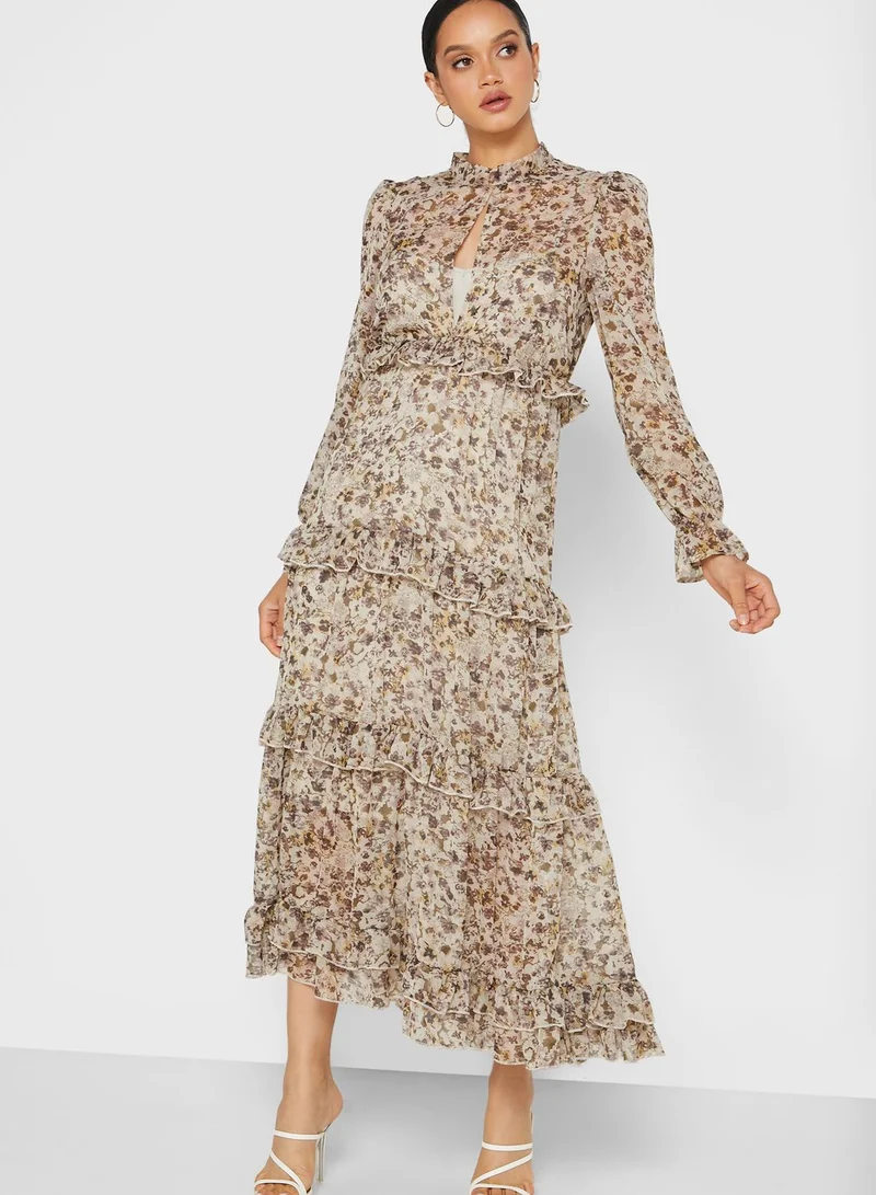 ELLA Floral Print Tiered Ruffle Dress