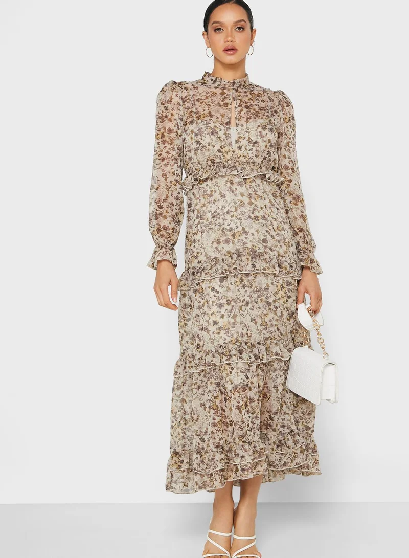 ELLA Floral Print Tiered Ruffle Dress