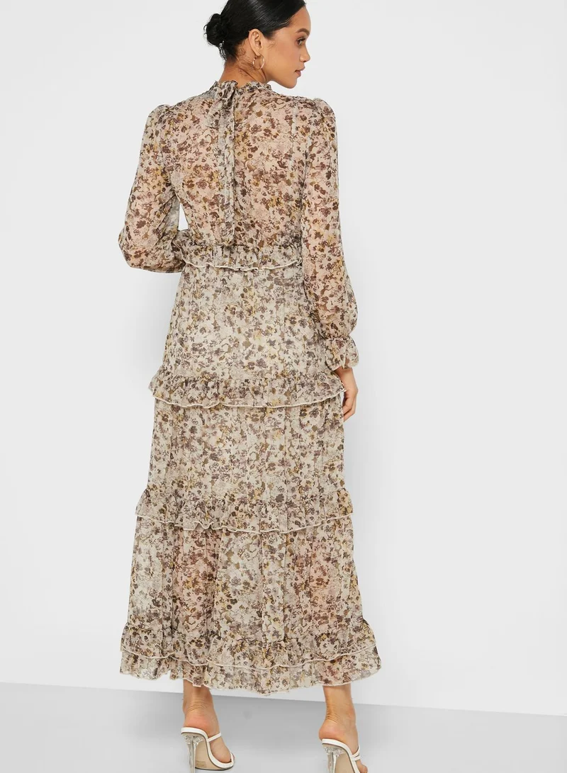ELLA Floral Print Tiered Ruffle Dress