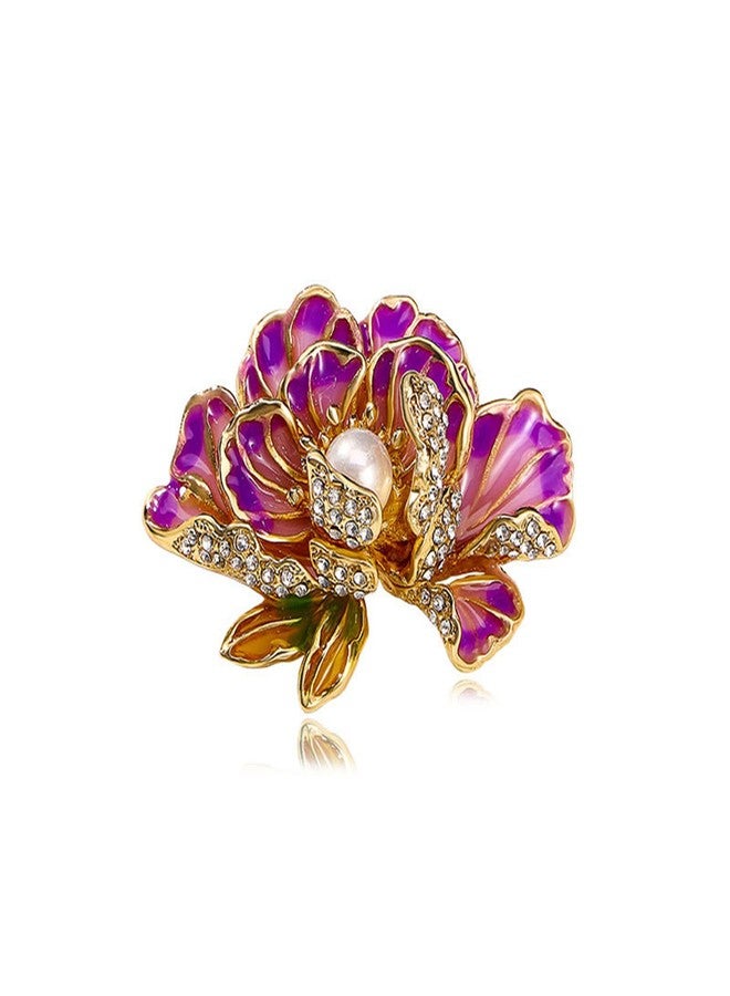 RLHRNDE Dainty Flower Brooch Pin for Women Classical Enamel Blue Peony Flower Brooch Natural Freshwater Pearl Exquisite Banquet Wedding Party Jewelry Accessories Gift (Purple) - Image 1