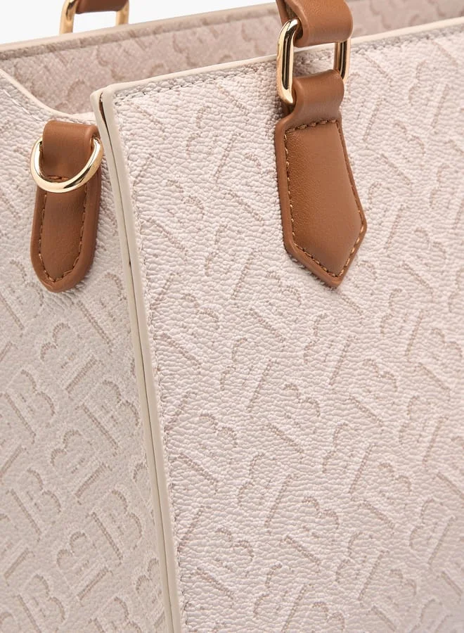 Flora Bella By Shoexpress Women Monogram Print Tote Bag with Detachable Strap and Zip Closure