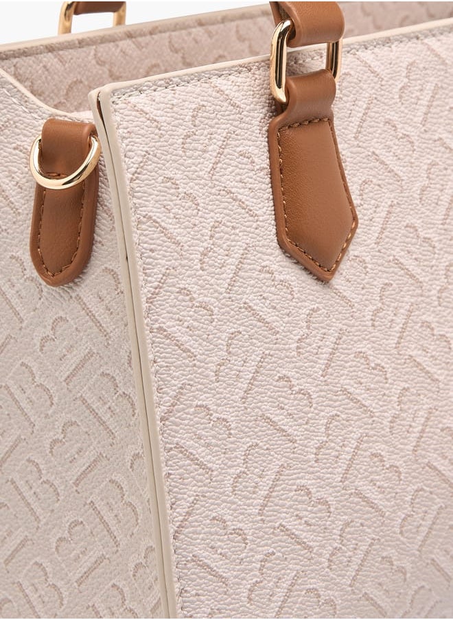 Flora Bella By Shoexpress Women Monogram Print Tote Bag with Detachable Strap and Zip Closure  - Image 5