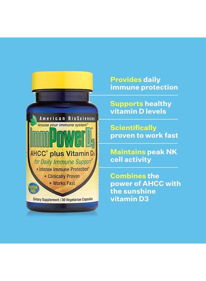 American BioSciences ImmpowerD3 AHCC Mushroom Extract Plus Vitamin D3 - Immune System Support for Adults - Supports Cytokine Function - 30 Vegetarian Capsules, 500mg/capsule - Image 4