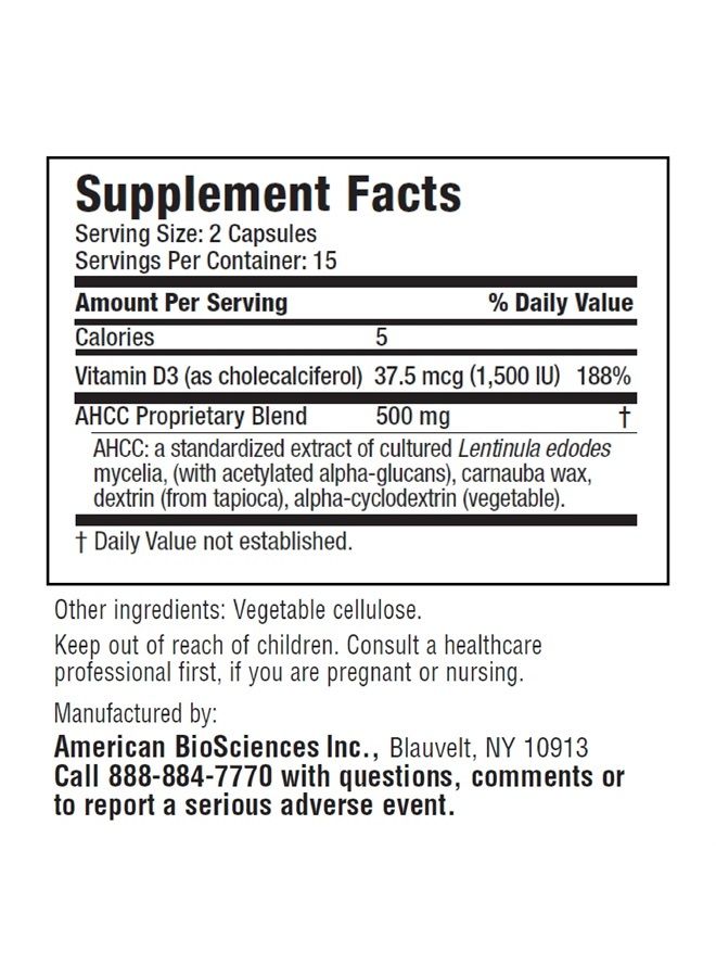 American BioSciences ImmpowerD3 AHCC Mushroom Extract Plus Vitamin D3 - Immune System Support for Adults - Supports Cytokine Function - 30 Vegetarian Capsules, 500mg/capsule - Image 2