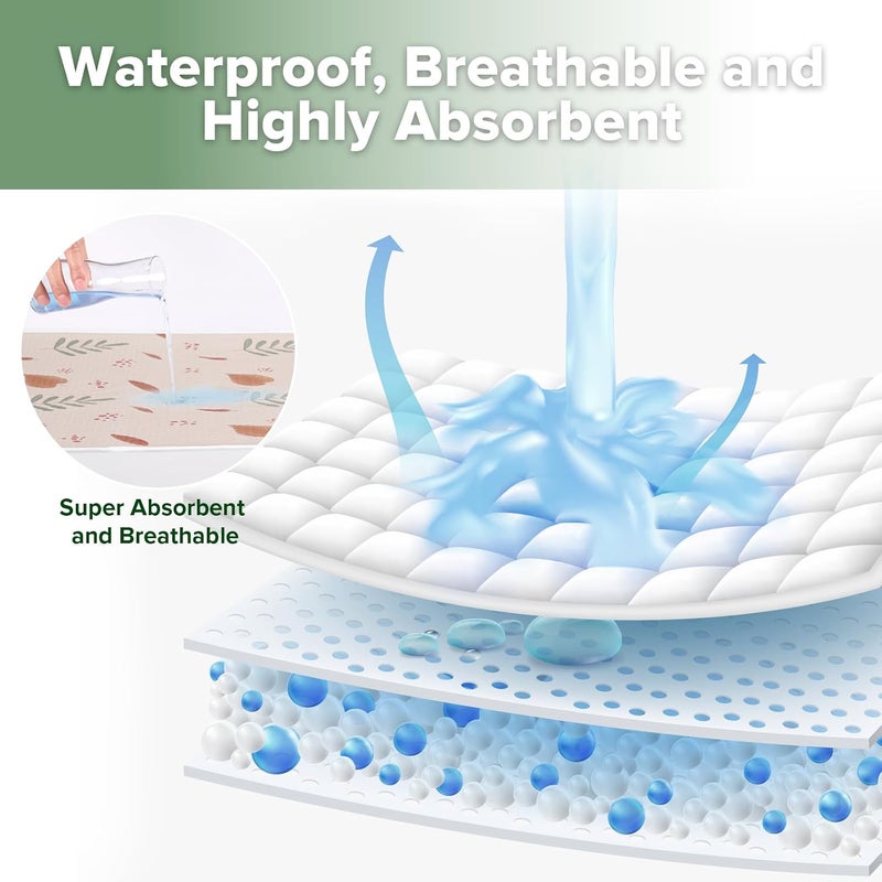 haakaa Waterproof Changing Pad Liners, 100% Cotton, Soft & Breathable (1pc, 19.5" x 27.5" Love Leaves) - Image 3