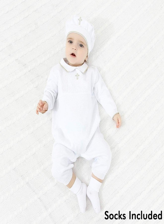 HAPIU Baby Boy Baptism Outfit with Hat Christening Outfit-Cross Detail, 3-6M, Pure White - Image 2