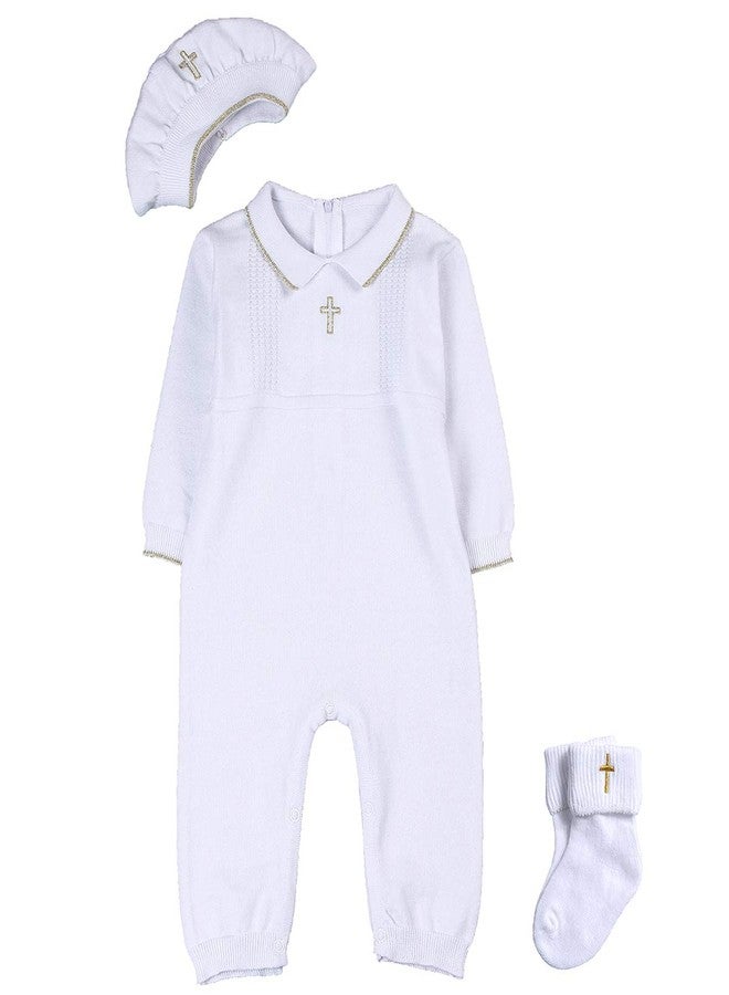 HAPIU Baby Boy Baptism Outfit with Hat Christening Outfit-Cross Detail, 3-6M, Pure White - Image 1