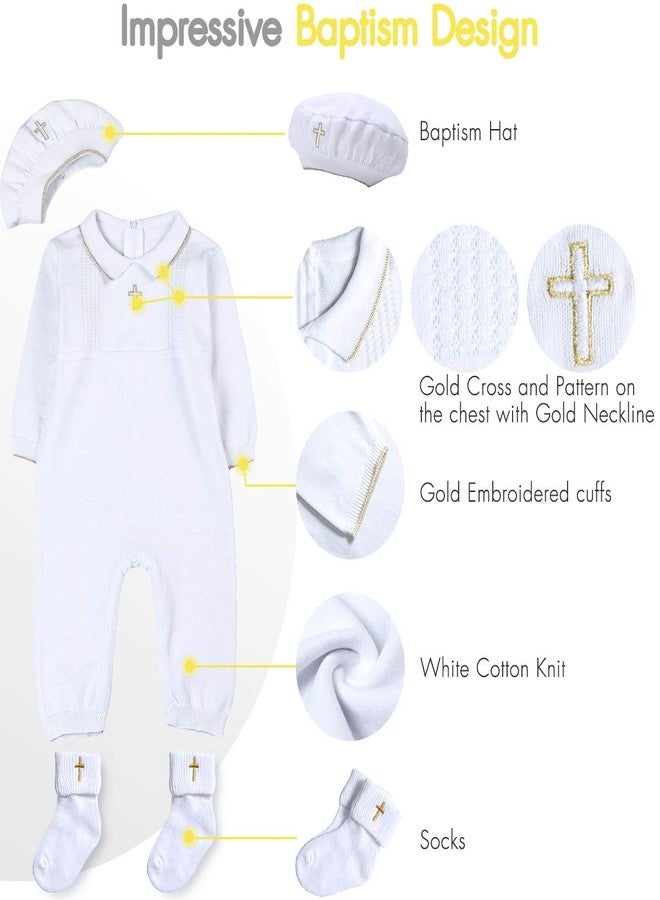 HAPIU Baby Boy Baptism Outfit with Hat Christening Outfit-Cross Detail, 3-6M, Pure White - Image 4