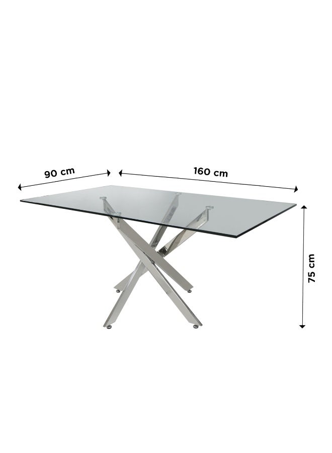 VANITY LIVING Dining Table Set 6 Seater – Davos Chrome Large with Milan Cream Velvet Chairs, Modern Rectangular Clear Tempered Glass Top & Sturdy Stainless Steel Frame – Elegant Kitchen & Dining Room - Image 4