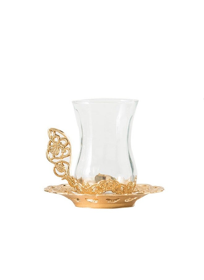 Captaintech Coffee Cup Set,Golden Retro Glass,Juice/Coffee/Scented Tea,Suitable for Family Gatherings/Outdoor Camping(Cup+Spoon+Plate)  - Image 1