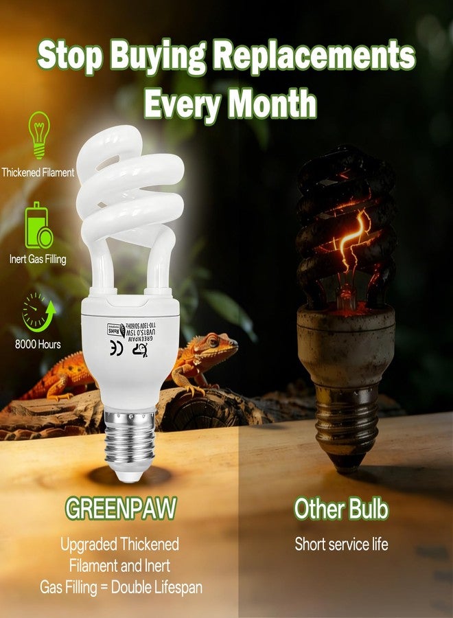 GREENPAW 15W UVB Reptile Light 5.0: UVB Light for Reptiles Tropical Subtropical - UVA UVB Reptile Light Bulb Safe - High Output UVB Bulb for Chameleon Turtle Gecko Snake Terrarium Lamp with Free UV Sensor Card - Image 5