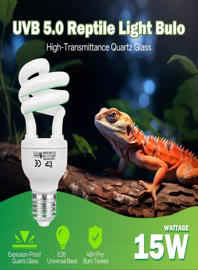 GREENPAW 15W UVB Reptile Light 5.0: UVB Light for Reptiles Tropical Subtropical - UVA UVB Reptile Light Bulb Safe - High Output UVB Bulb for Chameleon Turtle Gecko Snake Terrarium Lamp with Free UV Sensor Card - Image 4