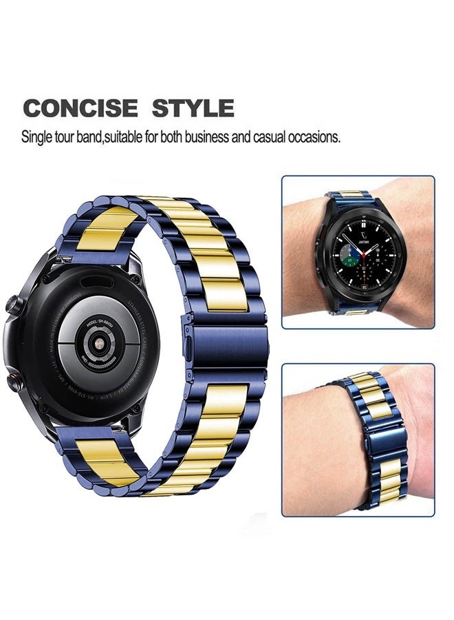 DEALELE Bands Compatible with Samsung Galaxy Watch 6/6 Classic / 5/5 Pro / 4/4 Classic / 3 41mm / Galaxy Watch 42mm, 20mm Stainless Steel Metal Replacement Strap for Women Men (Blue/gold) - Image 2