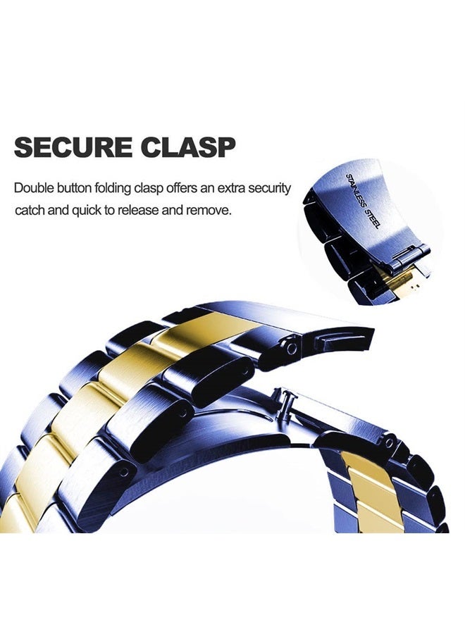 DEALELE Bands Compatible with Samsung Galaxy Watch 6/6 Classic / 5/5 Pro / 4/4 Classic / 3 41mm / Galaxy Watch 42mm, 20mm Stainless Steel Metal Replacement Strap for Women Men (Blue/gold) - Image 4