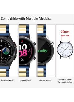 DEALELE Bands Compatible with Samsung Galaxy Watch 6/6 Classic / 5/5 Pro / 4/4 Classic / 3 41mm / Galaxy Watch 42mm, 20mm Stainless Steel Metal Replacement Strap for Women Men (Blue/gold)  - Image 3