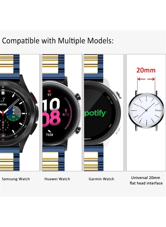 DEALELE Bands Compatible with Samsung Galaxy Watch 6/6 Classic / 5/5 Pro / 4/4 Classic / 3 41mm / Galaxy Watch 42mm, 20mm Stainless Steel Metal Replacement Strap for Women Men (Blue/gold) - Image 3