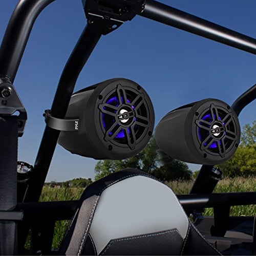 Pyle Waterproof Marine Wakeboard Tower Speakers - 4 Inch Dual Subwoofer Speaker Set w/ 300 Max Power Output - Boat Audio System w/Built-in LED Lights - Mounting Clamps Included PLMRLEWB46B (Black) - Image 4