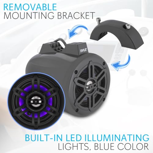Pyle Waterproof Marine Wakeboard Tower Speakers - 4 Inch Dual Subwoofer Speaker Set w/ 300 Max Power Output - Boat Audio System w/Built-in LED Lights - Mounting Clamps Included PLMRLEWB46B (Black) - Image 2