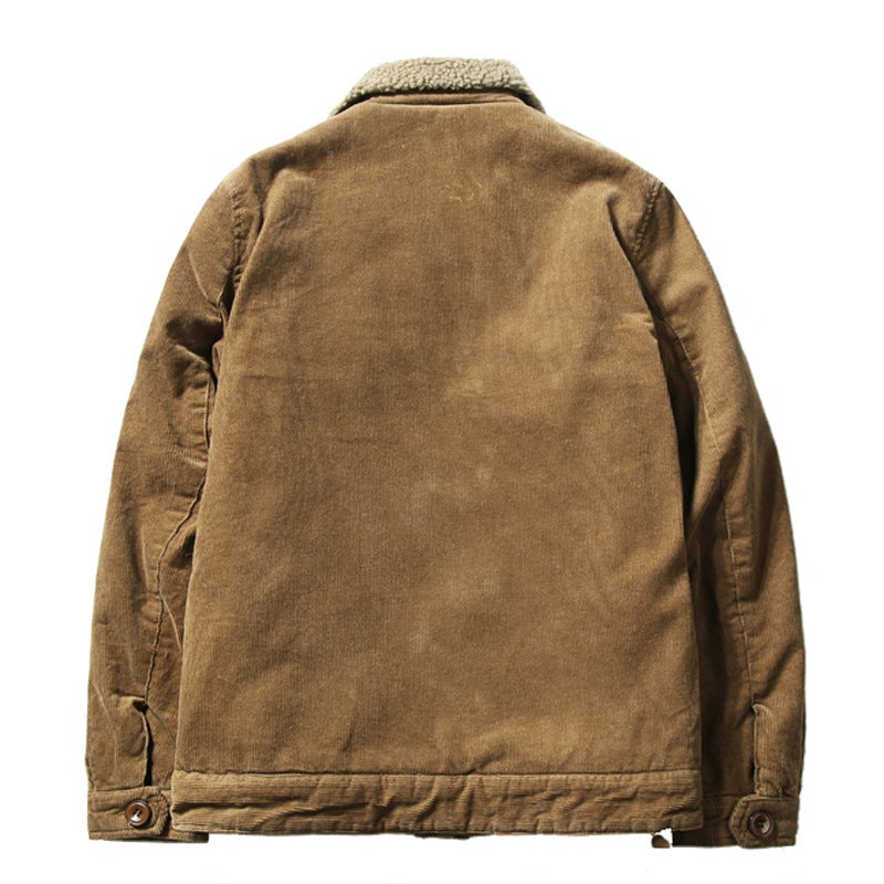 Cross-border Winter Clothing Short fleece-lined Cotton-padded Coat Corduroy Work Clothes Casual Cotton-padded Clothes Casual fleece-lined Thickened Jacket for Men Trendy Men Army Green  - Image 5