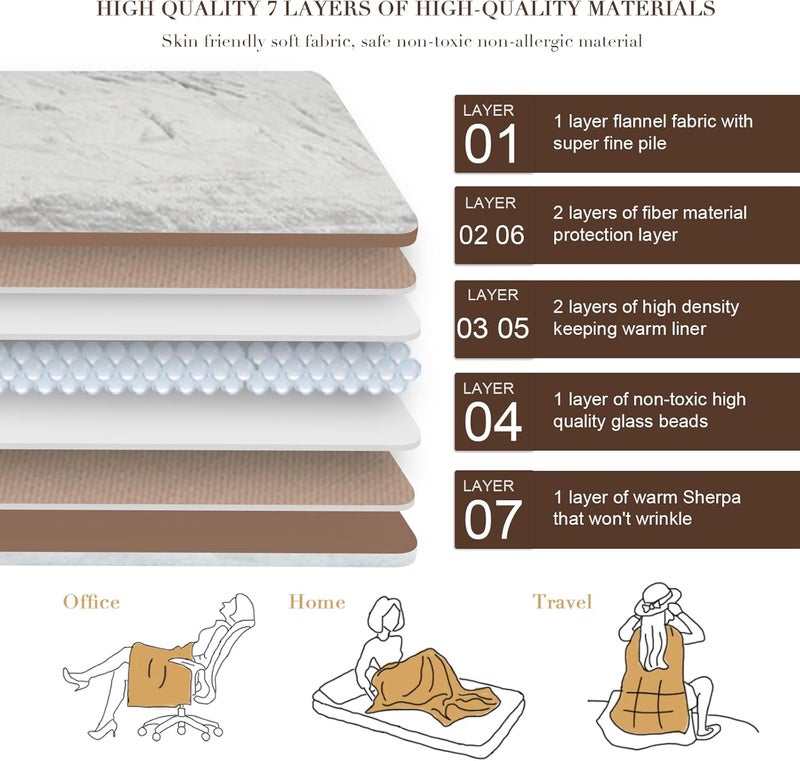 Alomidds بطانية مزودة بوزن من Alomidds (أبعاد 48" x 72"، وزن 15 رطل، مقاس توأم - لون رمادي)، مناسبة للبالغين والأطفال، مصنوعة من قطن متنفس مع خرز زجاجي - Image 5
