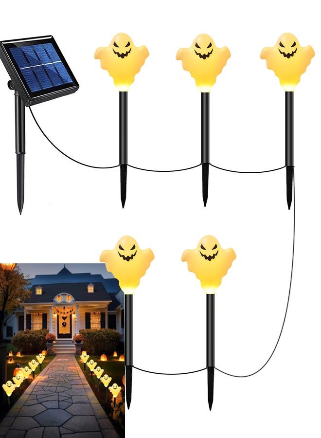 VUCATIN Halloween Ghosts Pathway Marker Lights Solar LED Outdoor Halloween Decorations String Lights Waterproof with 5 White Ghost Walkway Lights in for Outdoor Halloween Party Garden Patio Garden Lawn - Image 1