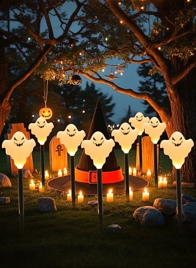 VUCATIN Halloween Ghosts Pathway Marker Lights Solar LED Outdoor Halloween Decorations String Lights Waterproof with 5 White Ghost Walkway Lights in for Outdoor Halloween Party Garden Patio Garden Lawn - Image 2