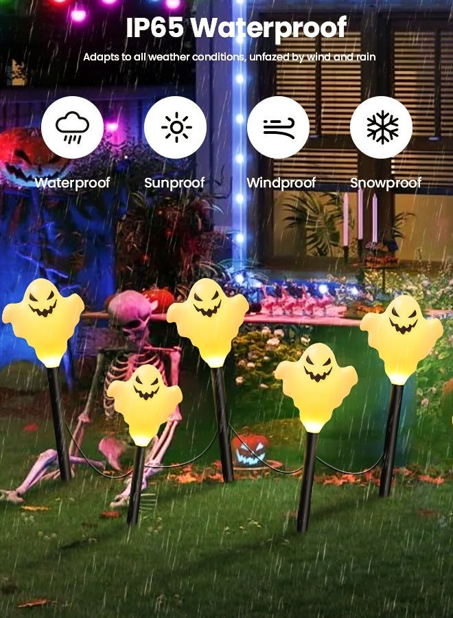 VUCATIN Halloween Ghosts Pathway Marker Lights Solar LED Outdoor Halloween Decorations String Lights Waterproof with 5 White Ghost Walkway Lights in for Outdoor Halloween Party Garden Patio Garden Lawn - Image 3