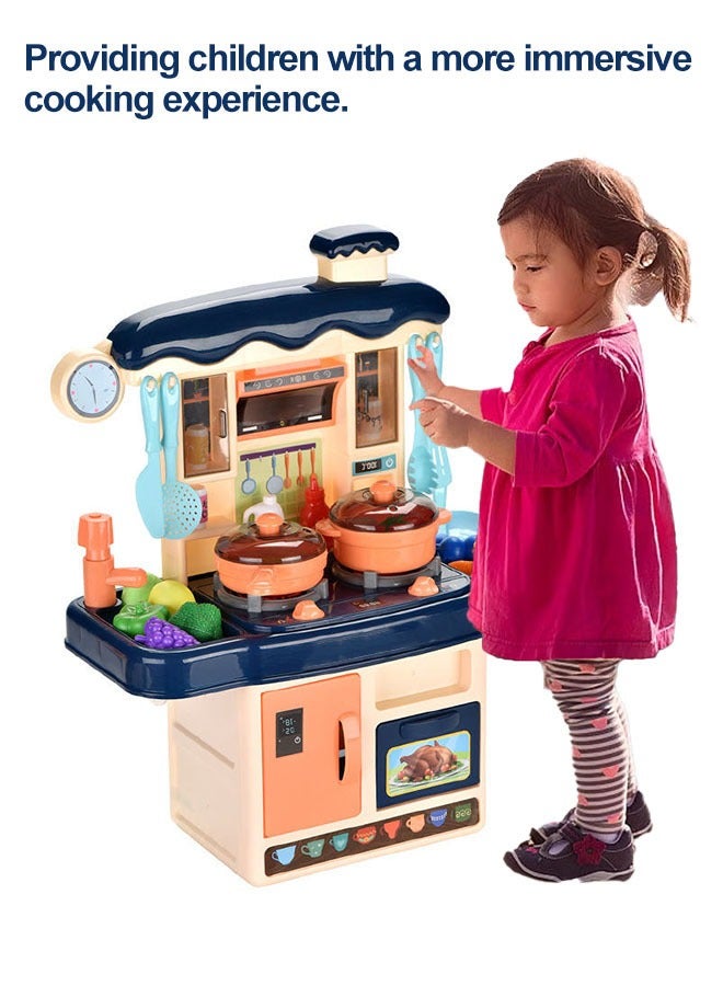 Kitchen Playset, Kitchen Pretend Play Toy Set, Rich Realistic Details Include Steam,Light,Water,Sound, Separable Design Kids Pretend Kitchen Toys, Role Play Cookware Indoor DIY Toy Set, 31pcs Accessories Toys Sets With Spray And Light for Boys, Girls, Kids, Children, Blue - Image 3