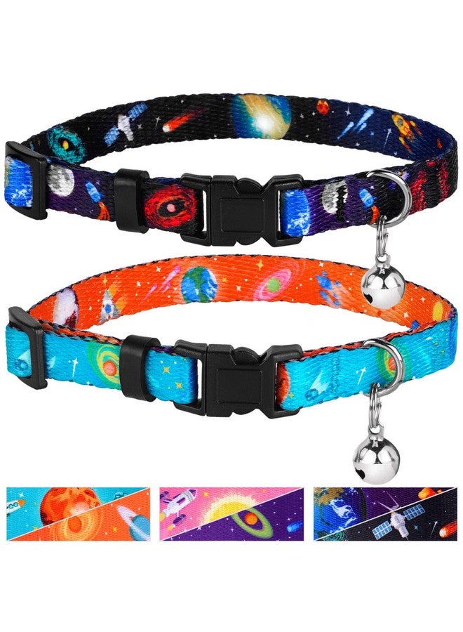 CollarDirect Galaxy Cat Collar With Bell Space Pattern 2Pcs Adjustable Safety Breakaway Collars For Cats Kitten Black Pink Blue (Black + Blue) - Image 1
