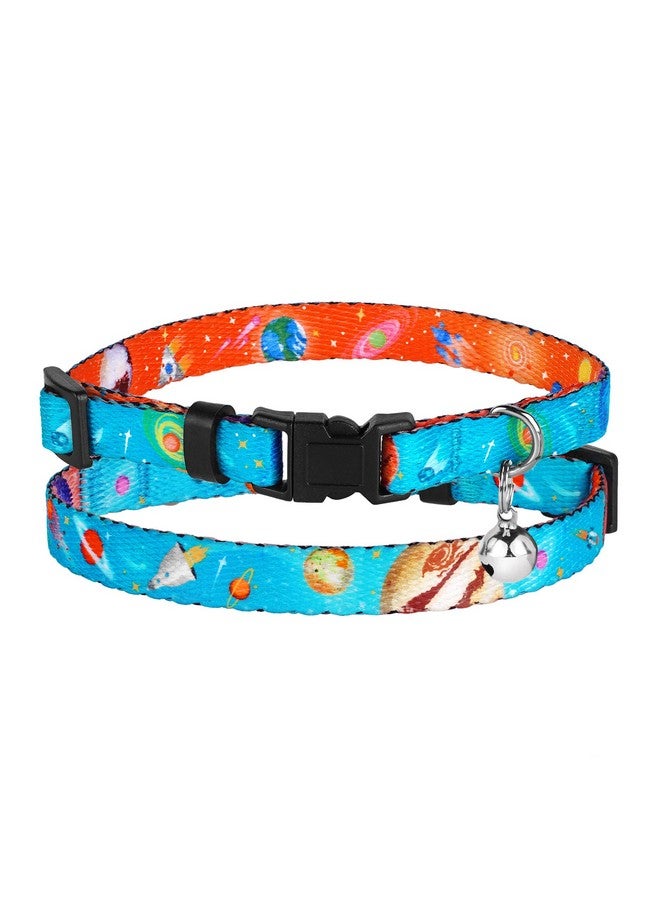 CollarDirect Galaxy Cat Collar With Bell Space Pattern 2Pcs Adjustable Safety Breakaway Collars For Cats Kitten Black Pink Blue (Black + Blue) - Image 5