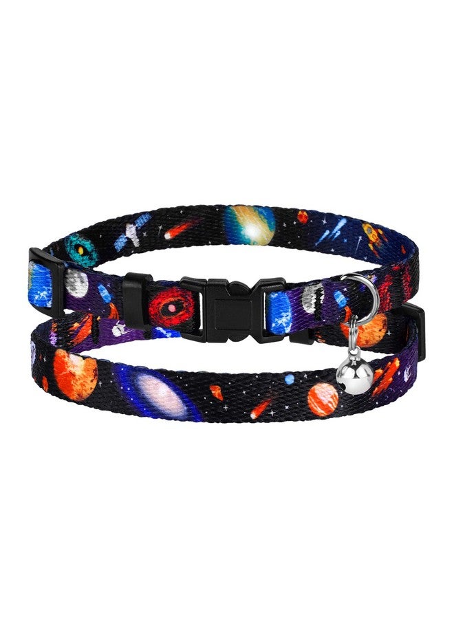 CollarDirect Galaxy Cat Collar With Bell Space Pattern 2Pcs Adjustable Safety Breakaway Collars For Cats Kitten Black Pink Blue (Black + Blue) - Image 2