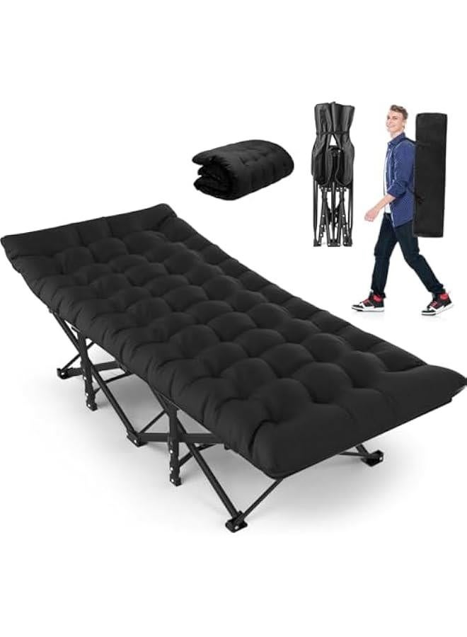 28In Folding Camping Cot for Adult, Portable Sleeping Cot with Mattress, Outdoor Heavy Duty Cot Bed for Camp for Home, Office, Camp, Travel, Vacation (Black)