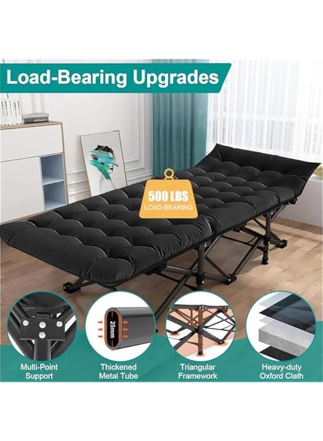 HOOKOR سرير تخييم قابل للطي 28 إنش للبالغين، سرير نوم محمول مع مرتبة، سرير قوي للاستخدام الخارجي للتخييم، المنزل، المكتب، السفر، العطلات (أسود) - Image 3