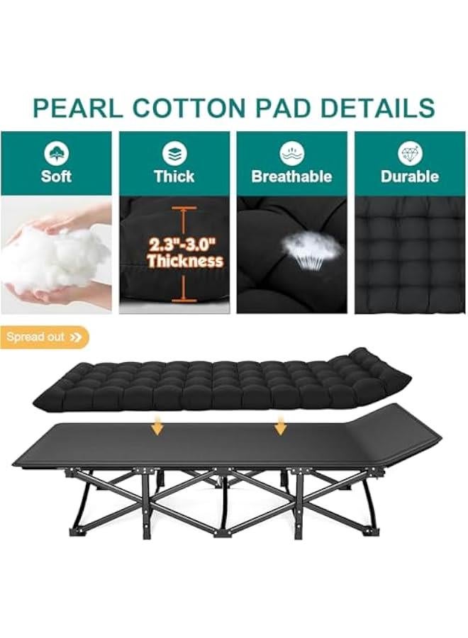 HOOKOR سرير تخييم قابل للطي 28 إنش للبالغين، سرير نوم محمول مع مرتبة، سرير قوي للاستخدام الخارجي للتخييم، المنزل، المكتب، السفر، العطلات (أسود) - Image 4