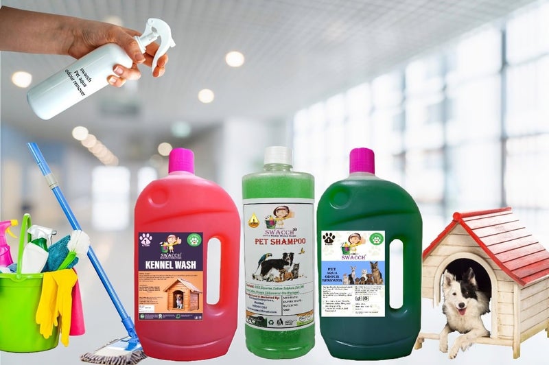 swacch Kennel Wash (Rose) + Pet Shampoo (Neem Alovera) I Pet Aqua Odour Remover (Mogra) 1 Litre Combo Pack of 3 Economical Pack I Dog and Cat Friendly - Image 2