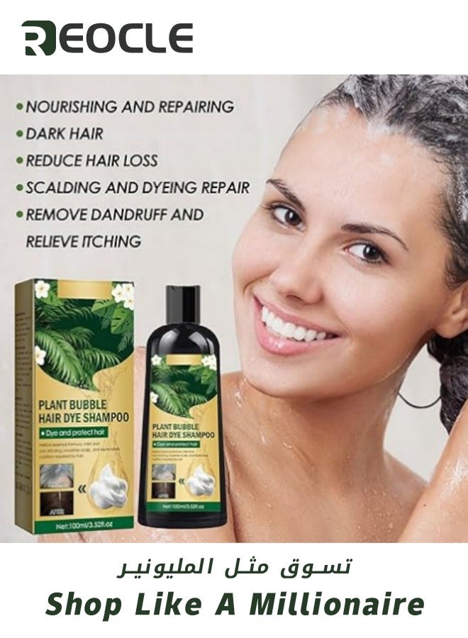 REOCLE 3 In 1 Hair Dye Shampoo Black Bubble Hair Dye Plant Bubble Hair Dye Shampoo Vegetable Hair Dye Dyeing Foam Shampoo for Men & Women 100ml - Image 4