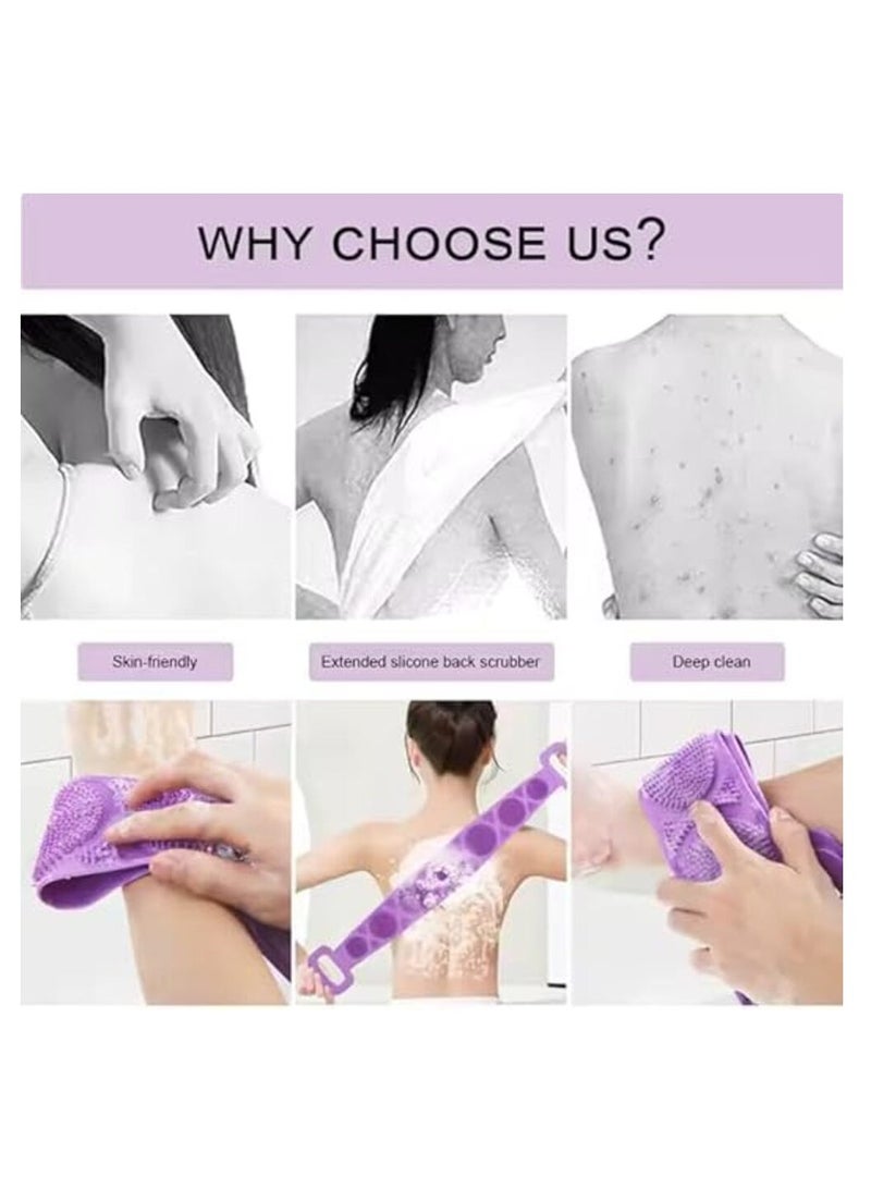 Pink Silicone Double-Sided Back Scrubber Strap with Handles – Extra Long Exfoliating Shower Loofah - Image 4