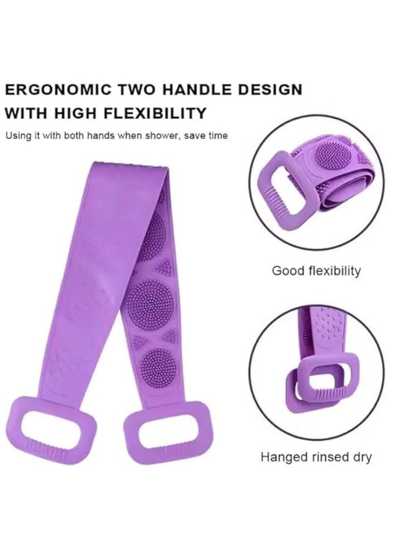Pink Silicone Double-Sided Back Scrubber Strap with Handles – Extra Long Exfoliating Shower Loofah - Image 2