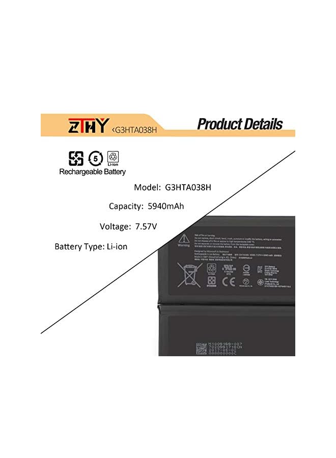 ZTHY G3Hta038H Laptop Battery Compatible With Microsoft Surface Pro 5 1796 Series Laptop Dynm02 2(1Icp4/52/108+1Icp4/45/114)-2 7.57V 45Wh 5940Mah - Image 2