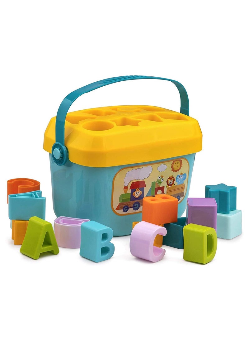 Baby's First Blocks, 16 Pieces ABCD Blocks and Shape Blocks with Basket, Toys for 18 Months and Up Boys and Girls, Multi Color 