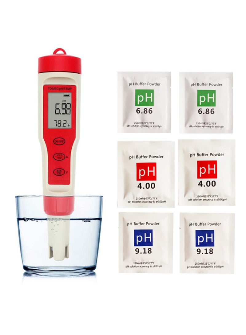 4 in 1 Digital PH EC TDS Temp Meter Water Quality Tester Titanium Alloy Probe ATC for Pool Aquarium Drinking Water Hydroponics Beer Wine - Image 1