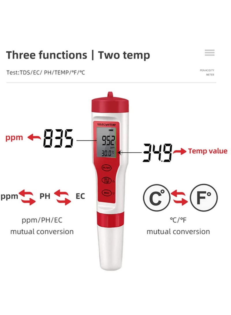 4 in 1 Digital PH EC TDS Temp Meter Water Quality Tester Titanium Alloy Probe ATC for Pool Aquarium Drinking Water Hydroponics Beer Wine - Image 4