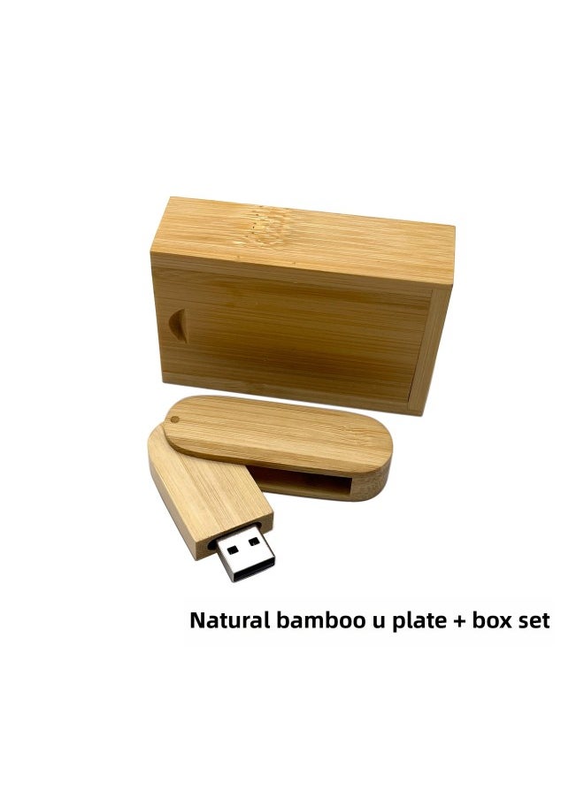 Bamboo Wood U Disk 16g32g Rotating Bamboo Wood U Disk Laser Carved LOGO Ebony Maple Walnut Material-Color:Natural Bamboo U Disk + Box-Capacity:2GB  - Image 1