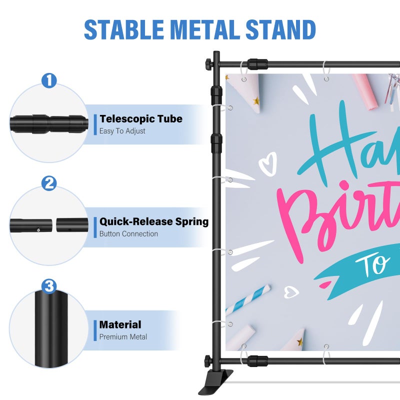JSungo 10 x 8 FT Banner Stand Kit, Adjustable Backdrop Stand for Parties, Heavy-Duty Photography Step and Repeat Stand with Portable Bag for Birthdays, Promotions, Exhibitions (Banner Not Included) - Image 3