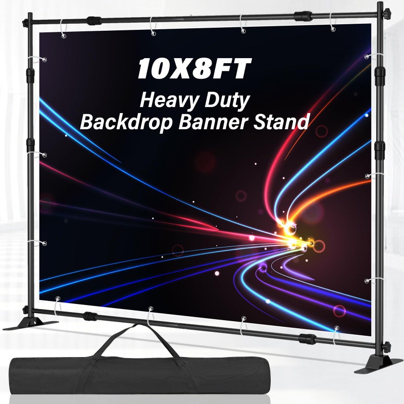 JSungo 10 x 8 FT Banner Stand Kit, Adjustable Backdrop Stand for Parties, Heavy-Duty Photography Step and Repeat Stand with Portable Bag for Birthdays, Promotions, Exhibitions (Banner Not Included) - Image 1