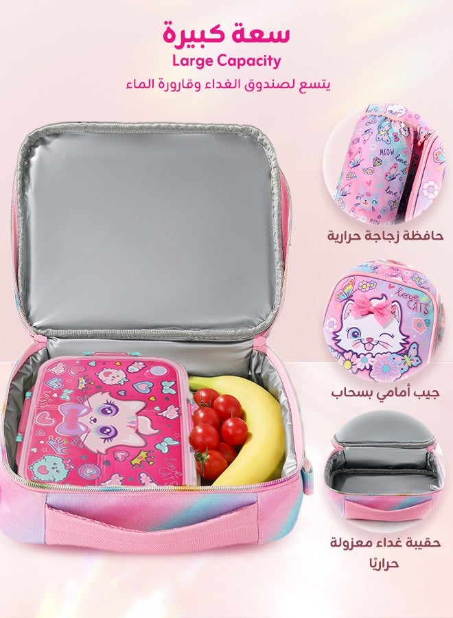 Ominii 4PCS Rolling School Backpack Set for Girls – Pink Cat Design with Lunch Bag, Pencil Case & Bottle Holder – Large-Capacity, Waterproof & Durable – Ideal for Ages 5–15  - Image 3